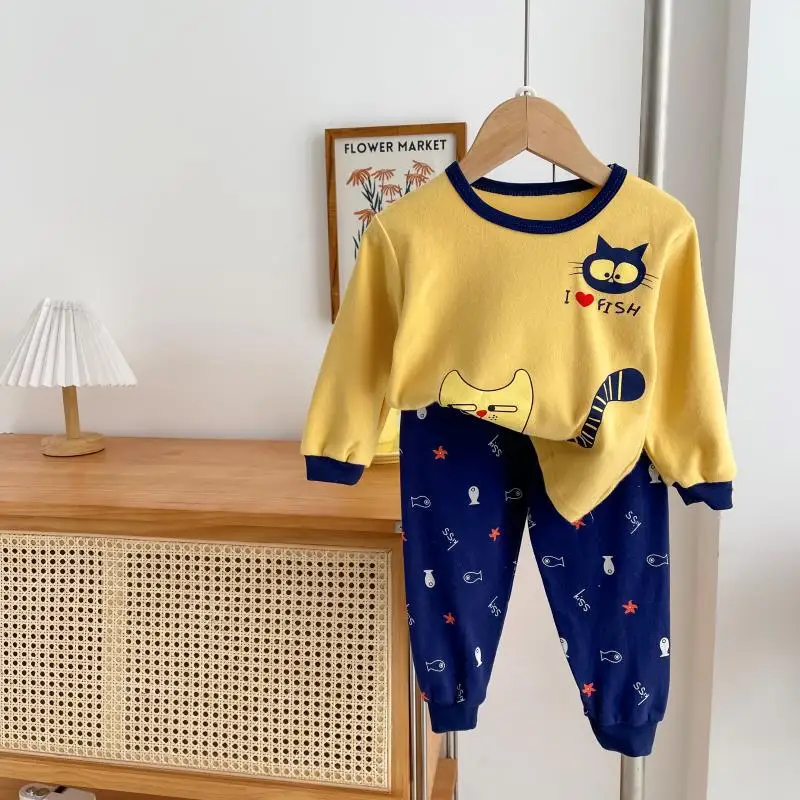 New Spring Autumn Boys Clothing Set Cartoon Dinosaur Pattern Full Sleeve Shirt +Pants 2Pcs Suit For Kids Children Pajamas