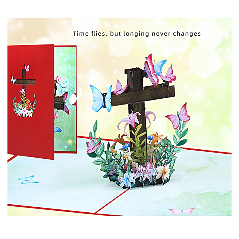 3D Religious Cross Pop Up Easter Card, Religious Sympathy Card, Condolence Card Removable Letter Paper Flowers Invitation