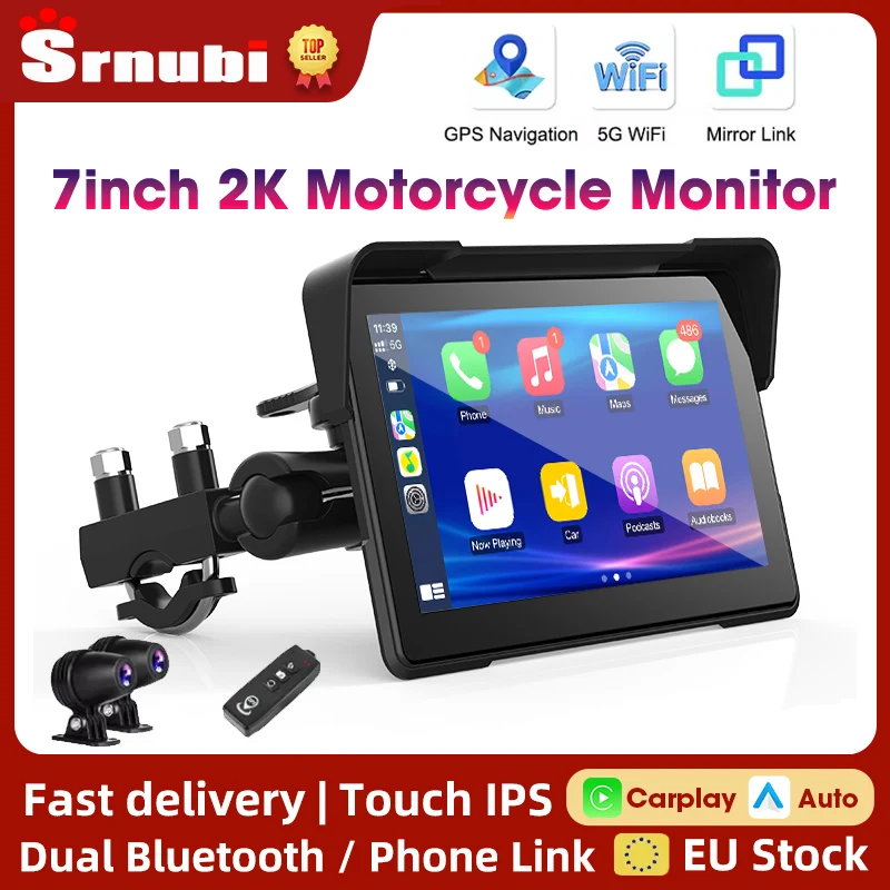 Navigazione GPS DVR per moto Carplay portatile da 5/7 pollici Display IPS impermeabile IPX7 per CarPlay wireless Android Auto