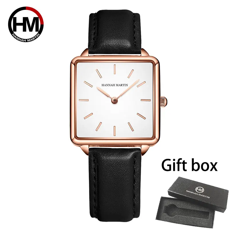 

Genuine Leather Strap Japan Quartz Movement HM-108 Women Simple Design Top Luxury Brand Wristwatch Ladies Square Dial Watches