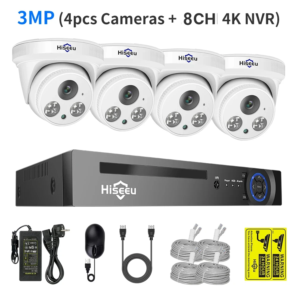 Hiseeu-POE مجموعة نظام كاميرا CCTV قبة ، مراقبة أم...