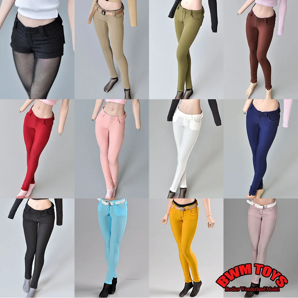 

12 Colors 1/6 Scale Woman's Elastic Slim fit Stretch Pencil Long Pants/ Shorts Model for 12'' Female Action Figure Body