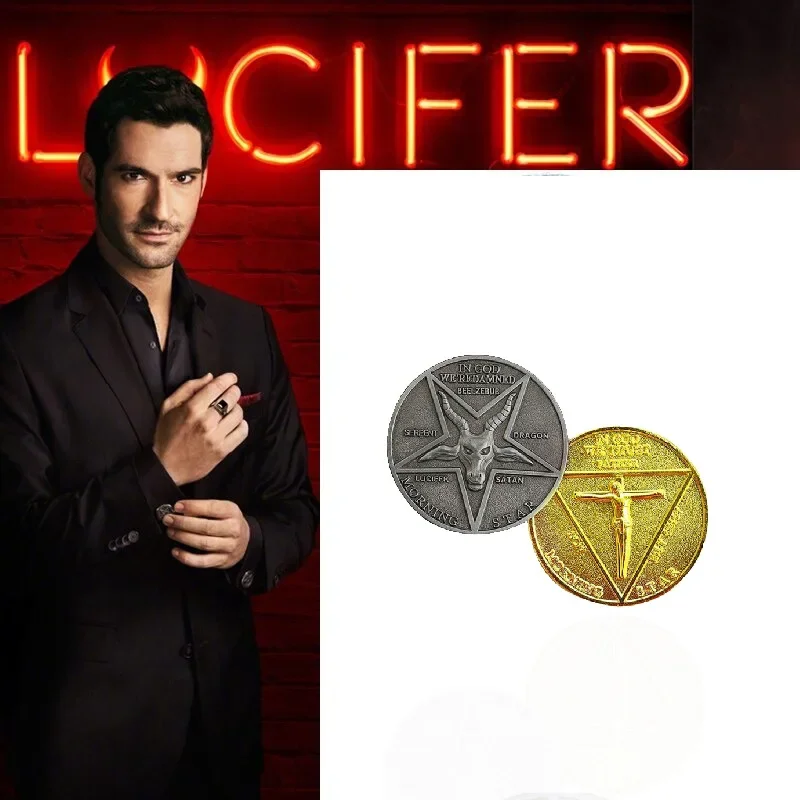 Lucifer Morning Star Satanic Pentecostal Coin Cosplay Costume puntelli TV Show Badge commemorativo Halloween accessori in metallo