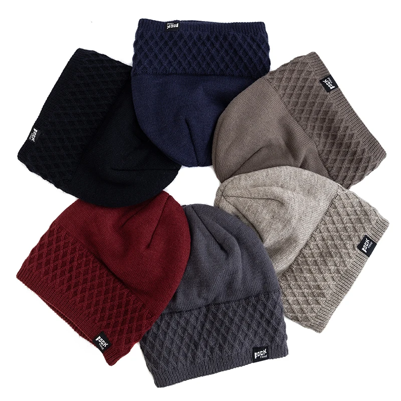 Unisex Beanie Hat Plush Fleece Warm Cap Rock Letter Soft Winter Hat Men Women Outdoor Thicken Ski Sports Knitted Hat