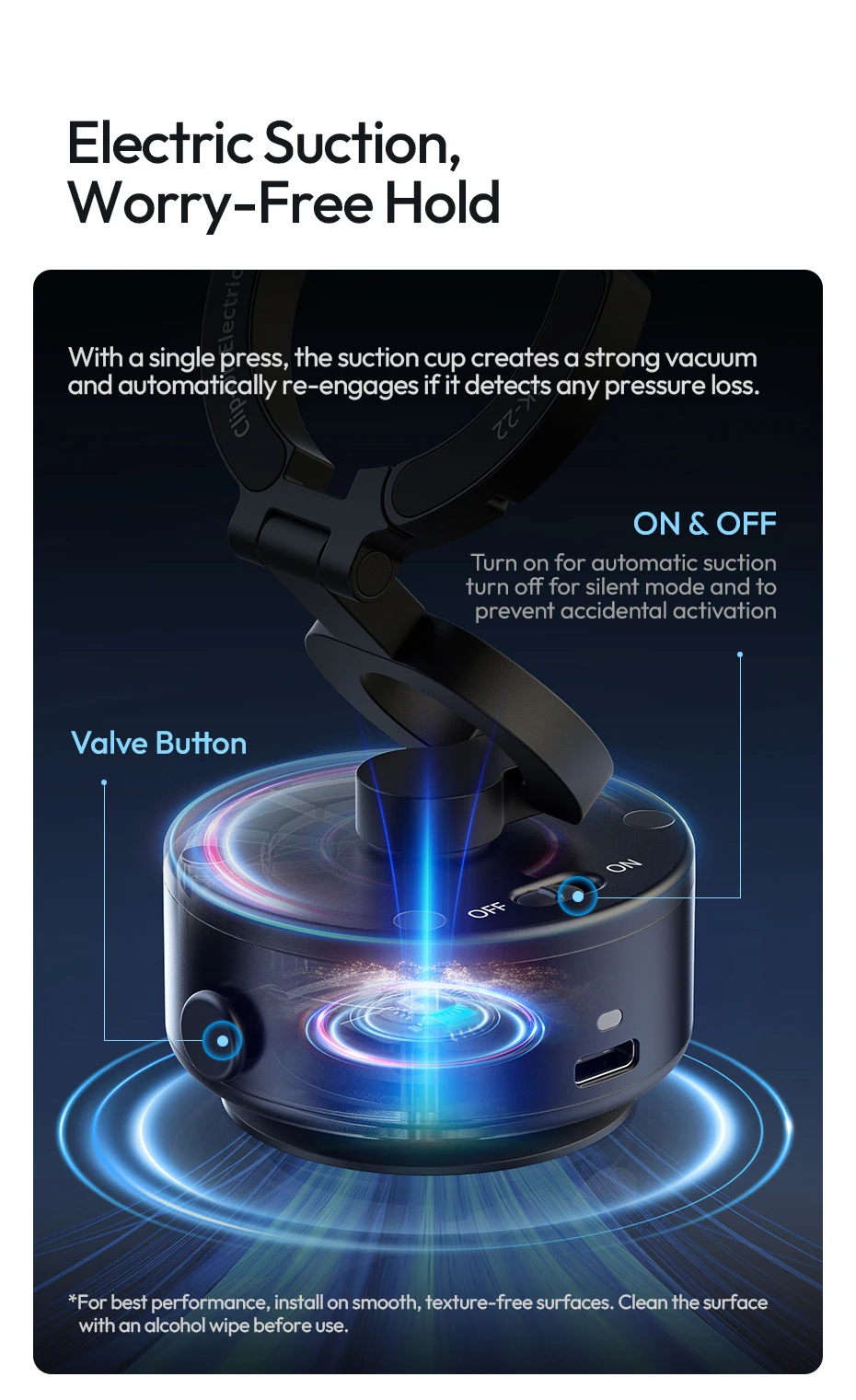 Clip-On Electric Suction Cup MagMount Phone Mount for iPhone 16 15 14 13 for Wal
