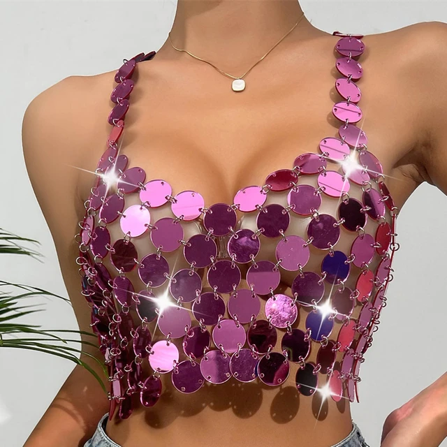 IngeSight.Z Y2k Acrylic Colorful Sequin Bra Tops Body Chain Women Sexy  Backless Bikini Chest Chain Festival Summer Beach Vest - AliExpress