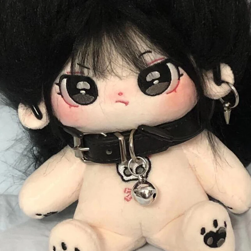 

1Pc Black/White 20cm Cotton Doll Leather Collar Bell Star Idol Doll Accessories Photo Props