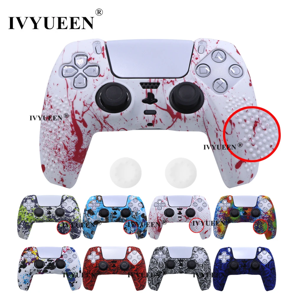 IVYUEEN Anti-Slip Water Transfer Printing Protective Skin for PlayStation 5 PS5 Controller Silicone Case for Dualsense Grip Caps