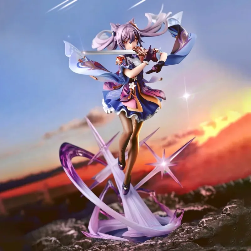 

32CM Anime Figure Genshin Impact Keqing Shenhe Hu Tao Xiao Standing Sword Model PVC Peripheral Collection Small Sculpture