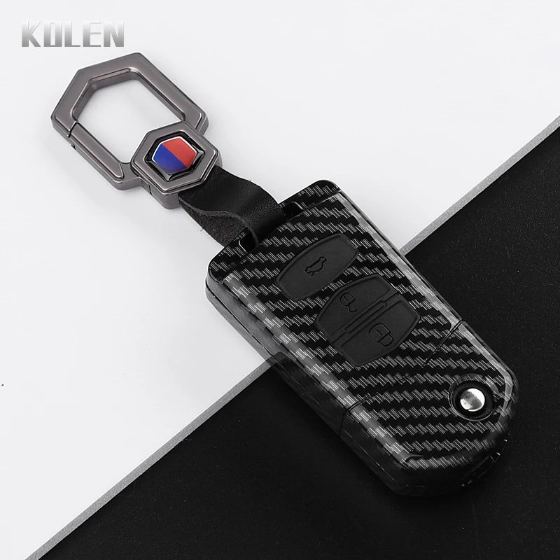 Premium Carbon Fiber Car Flip Key Case Cover - Enhanced Protection and Style