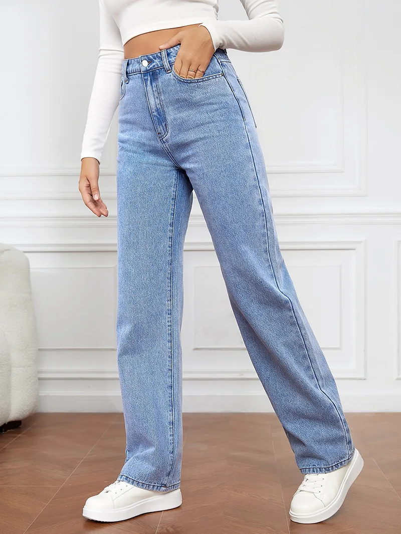 2024 Women's Jeans Baggy Wide-leg Pants High-waisted Wash Denim Fashion Straight Leg Pants Y2k Jeans Pockets Pantalones De Mujer