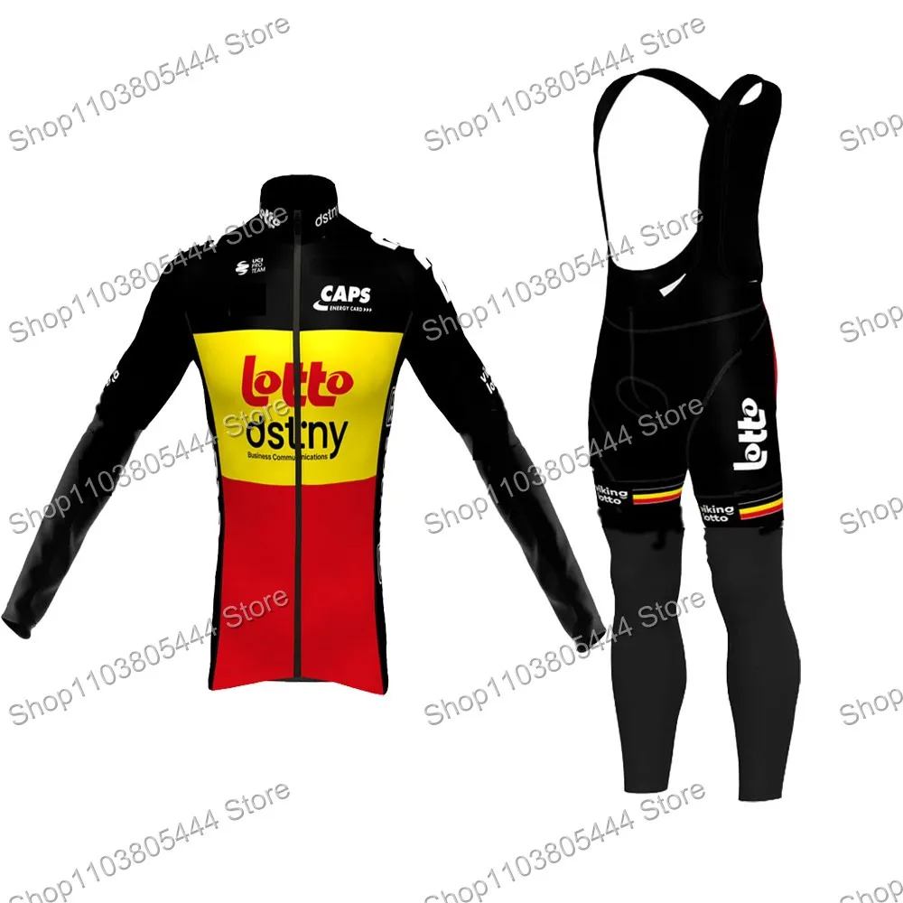 Lotto Dstny Belgium Champion Men's Cycling Jersey Autumn Long Sleeve Road Bike Tops Shirts MTB