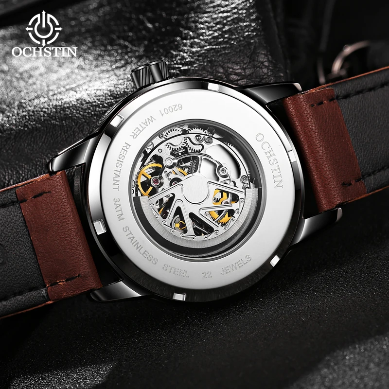 OCHSTIN 2023  Alloy Waterproof Mens Skeleton Watches Top Brand Luxury Transparent Mechanical Sport Male Wrist Watches