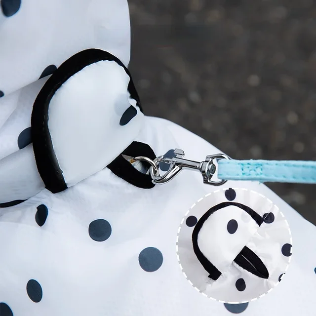 XS-2XL Dog Raincoat Cute Bear Ears Hat Dots Printed Pet Clothes for Small Medium Dogs Rainy Season Outing Portable Rain Coats 5