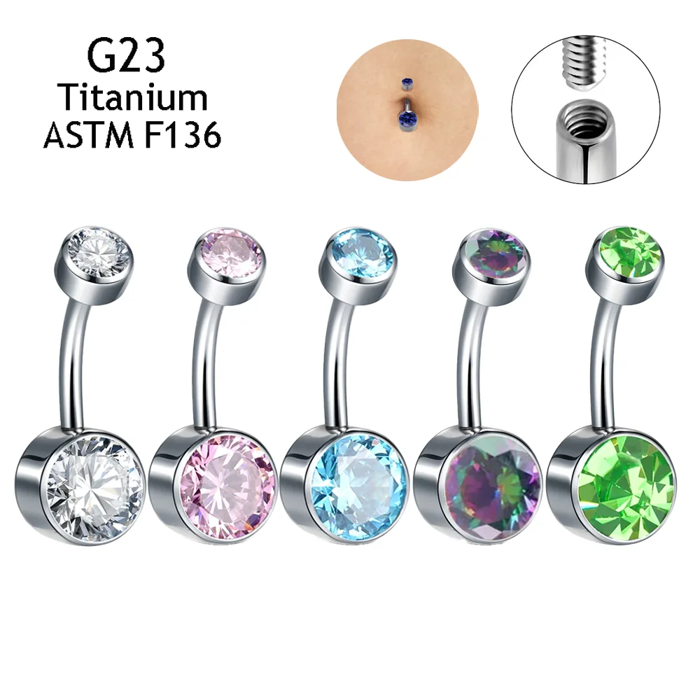 Piercing Jewelry Body Jewelry Belly Button Piercings G23 Titanium Belly Button Rings 14G Navel Piercing 5A CZ Gems For Women