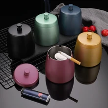 

Stainless Steel Thickened Ashtray with Cover Creative Personality Advertising Gift Portable Round Metal