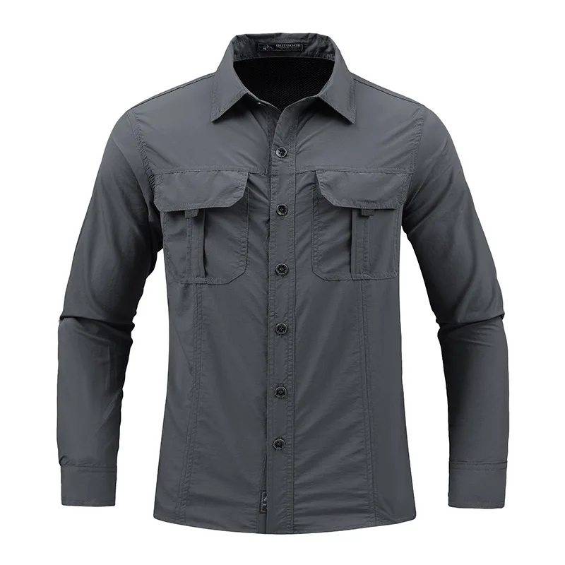 Men Shirt Outdoor Workwear Shirt for Men Quick Dry Breathable Waterproof Long Sleeve Top with Big Pockets Lapel Plus for Spring 6