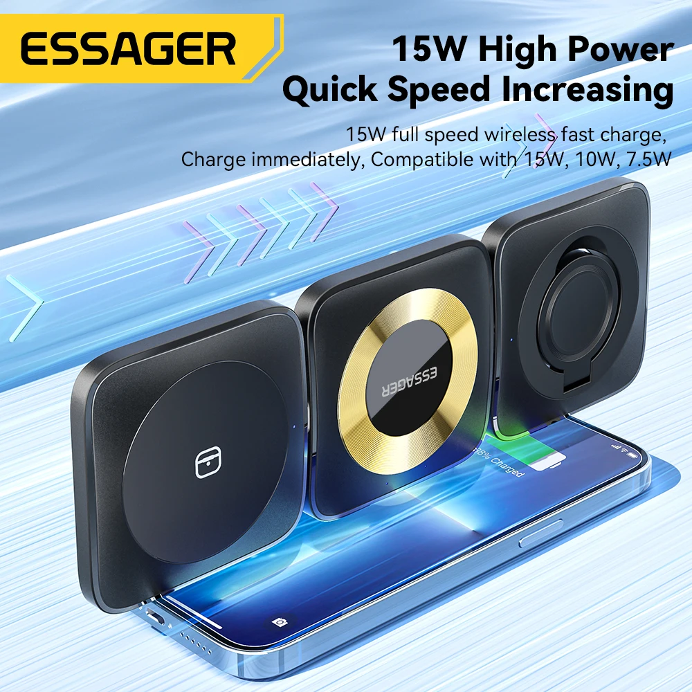 Essager 3 in 1 Magnetic 15W Wireless Charger Stand For iPhone14 13 12 Pro Max Fast Charging Dock Station For Apple Watch/AirPods