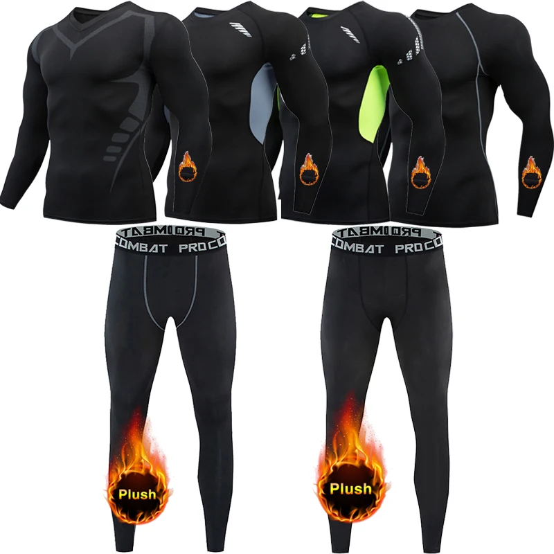 

Winter Thermal Underwear Men Compression Fitness Fleece Man Sport First Layer Underwear Set Second Thermal Men's Skin Long Johns