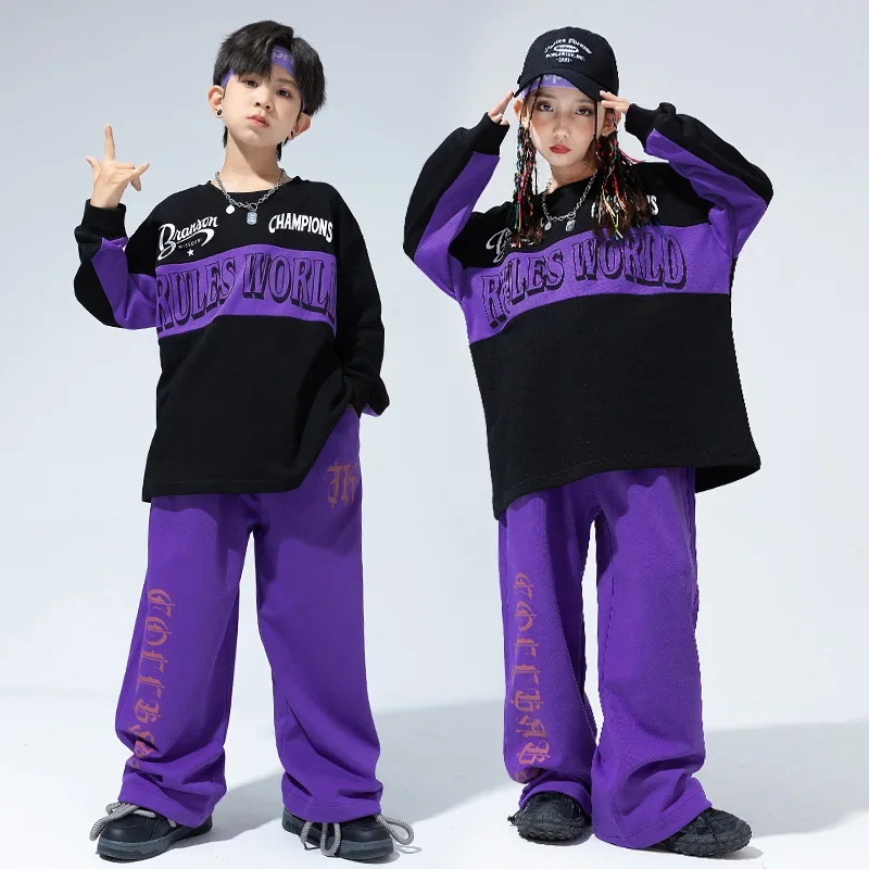 Hip Hop Clothes for Boys Girls Street Dance Loose Long Sleeve Tops Pants Kids Jazz Performance Costume Stage Wear Fashion Suits