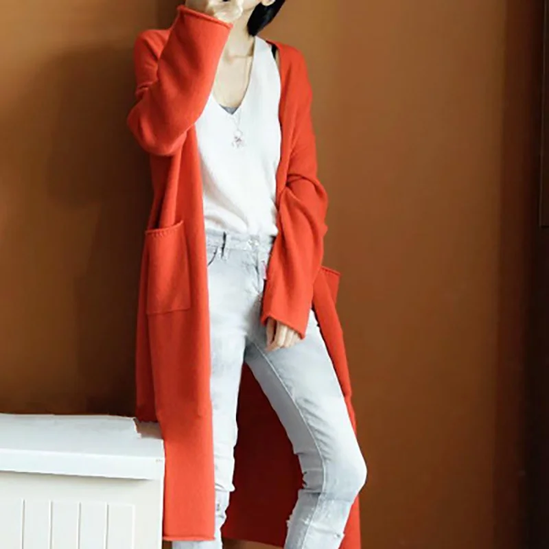 

2020 Autumn Winter Femme Thicken V-neck Cashmere Women Sweater Coat Black Long Knitted Cardigan Sueter Mujer Invierno Z719