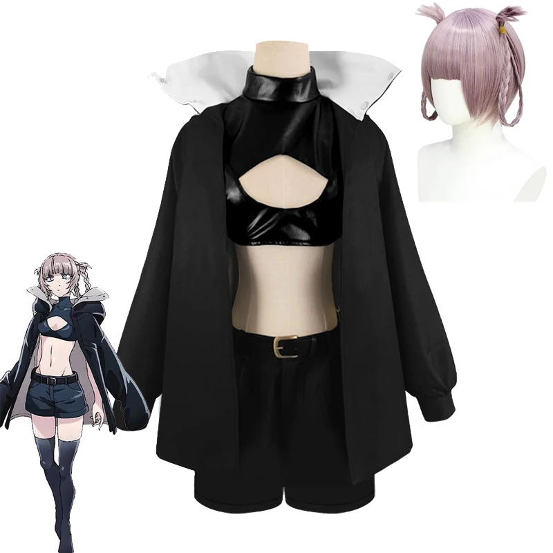 

Yofukashi No Uta Anime Call of The Night Nanakusa Nazuna Cosplay Costume Women Wig Black Cloak Jacket Leather Vest Shorts Outfit