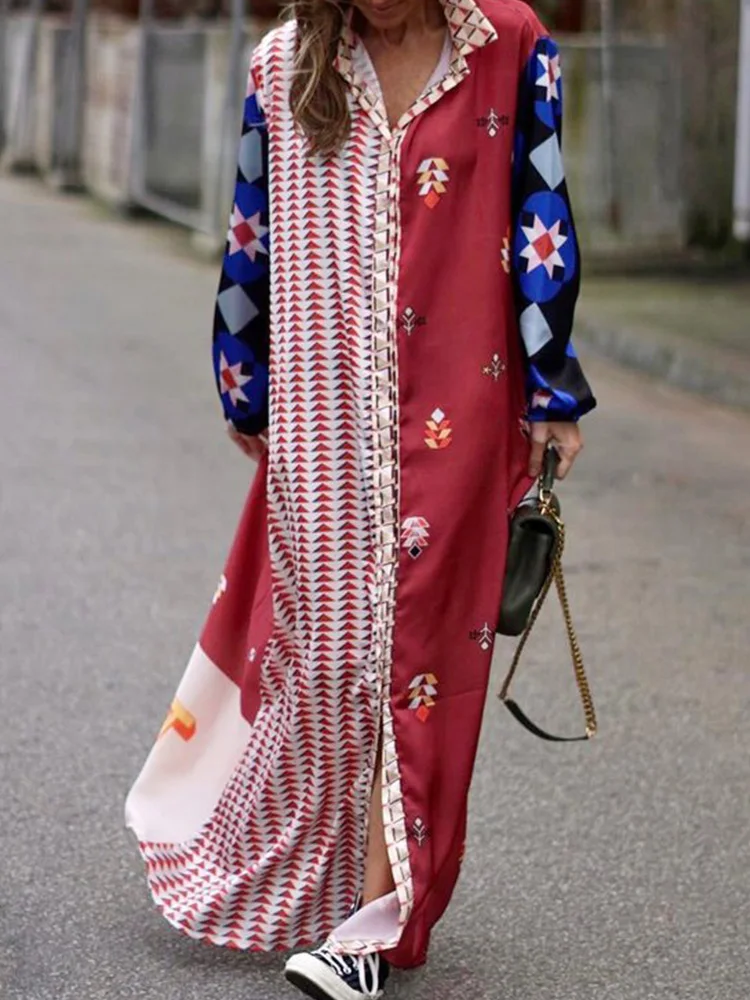 Женское свободное платье с принтом модные вечерние платья длинным рукавом для