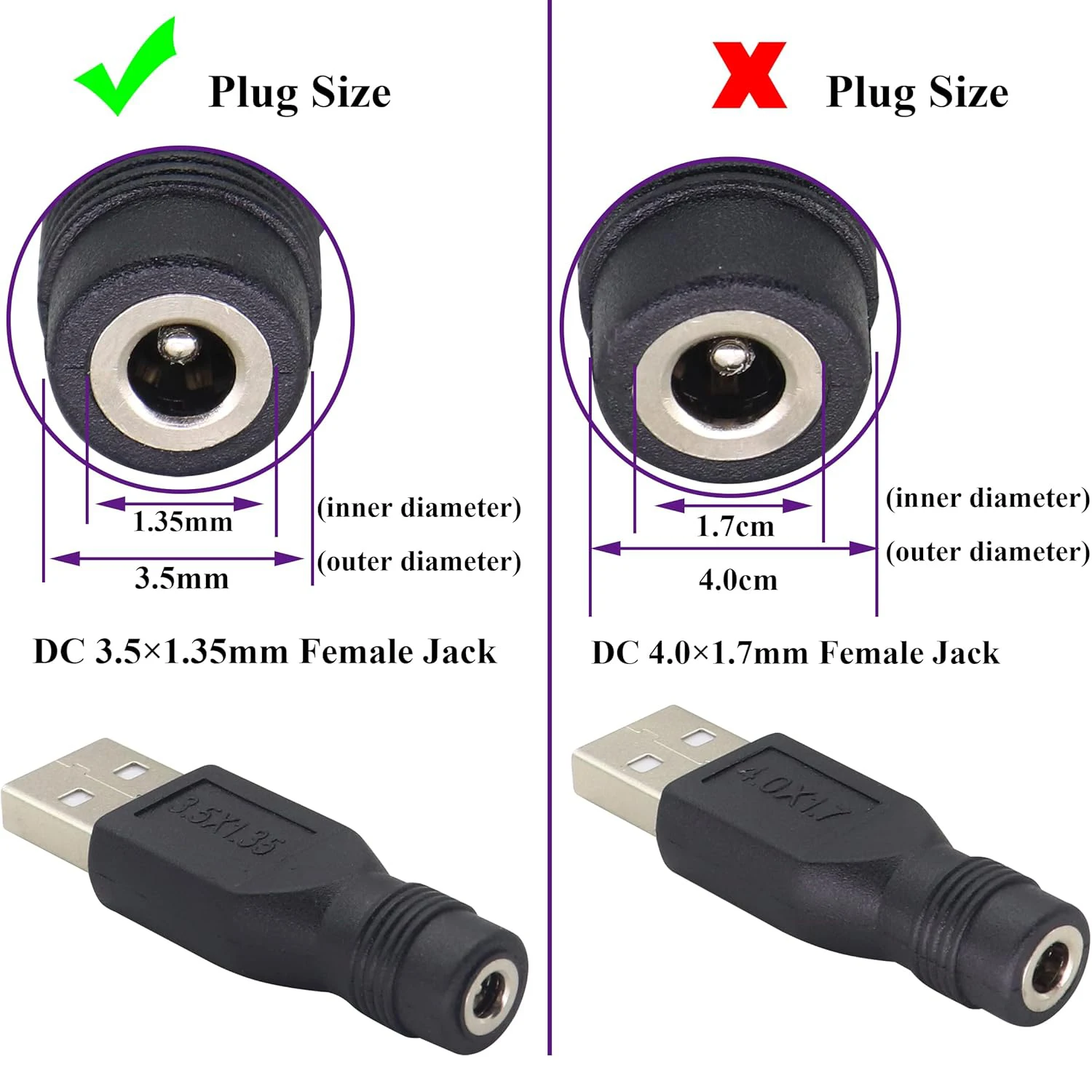 (2 Pack) USB to DC 3.5&times;1.35mm Power Adapter 5 Volt USB 2.0 A Male to DC 3.5&times;1.35 mm Female Jack 5V Barrel Power Plug Charger
