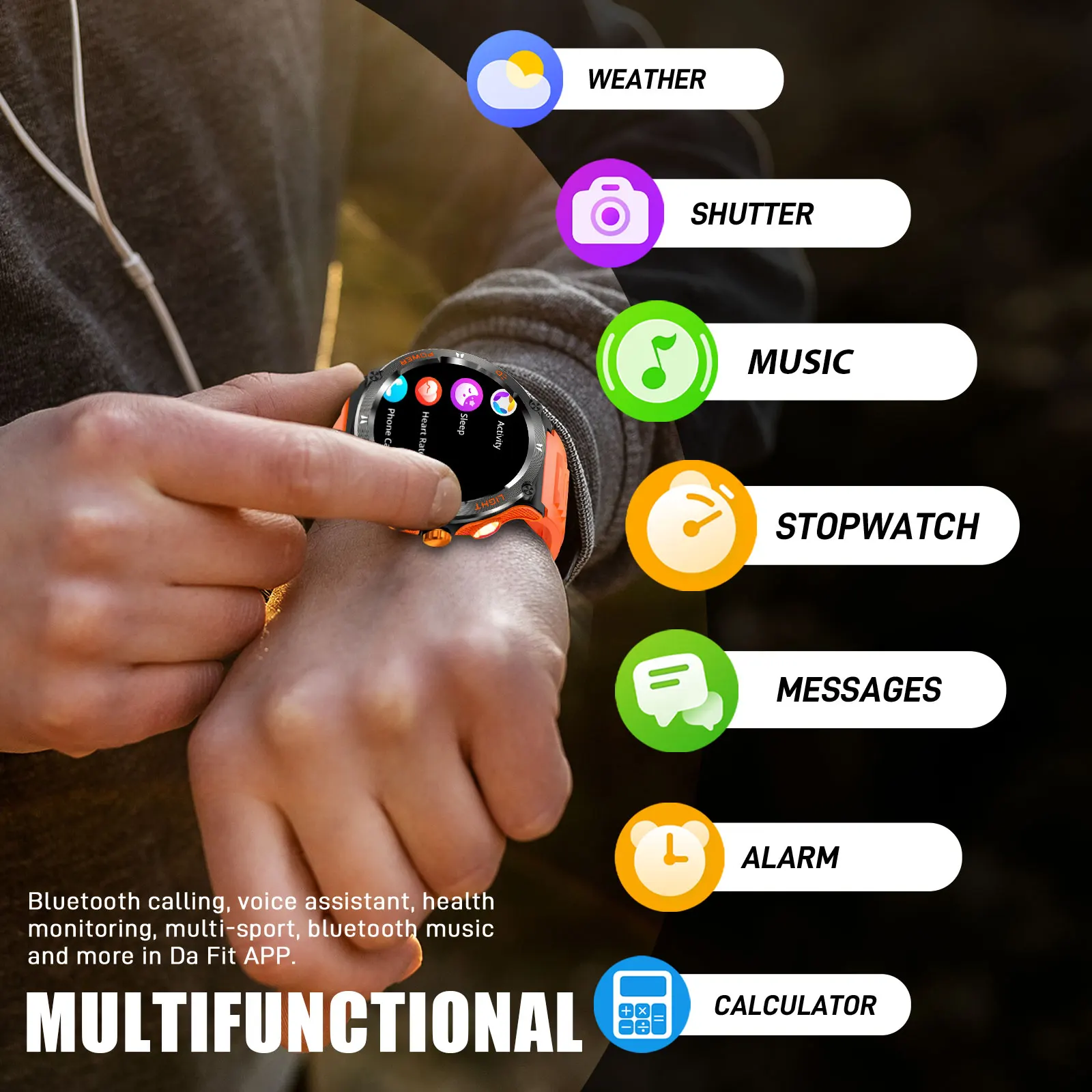 LaNikar Smart Watch 3ATM Waterproof 1.53"KT76 Men Sport With Compass And LED Flashlight Heart Rate Sleep Analysis Bluetooth Call - Image 6