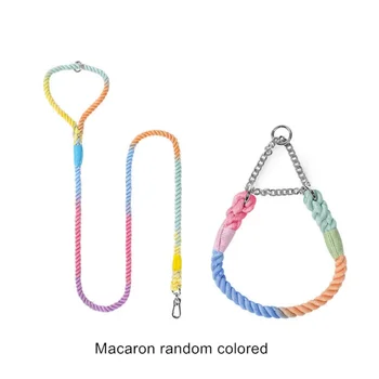 Woven Polyester Cotton Rope Pet Collars Leashes Anti-stray Dog Collar and Leash Set 1