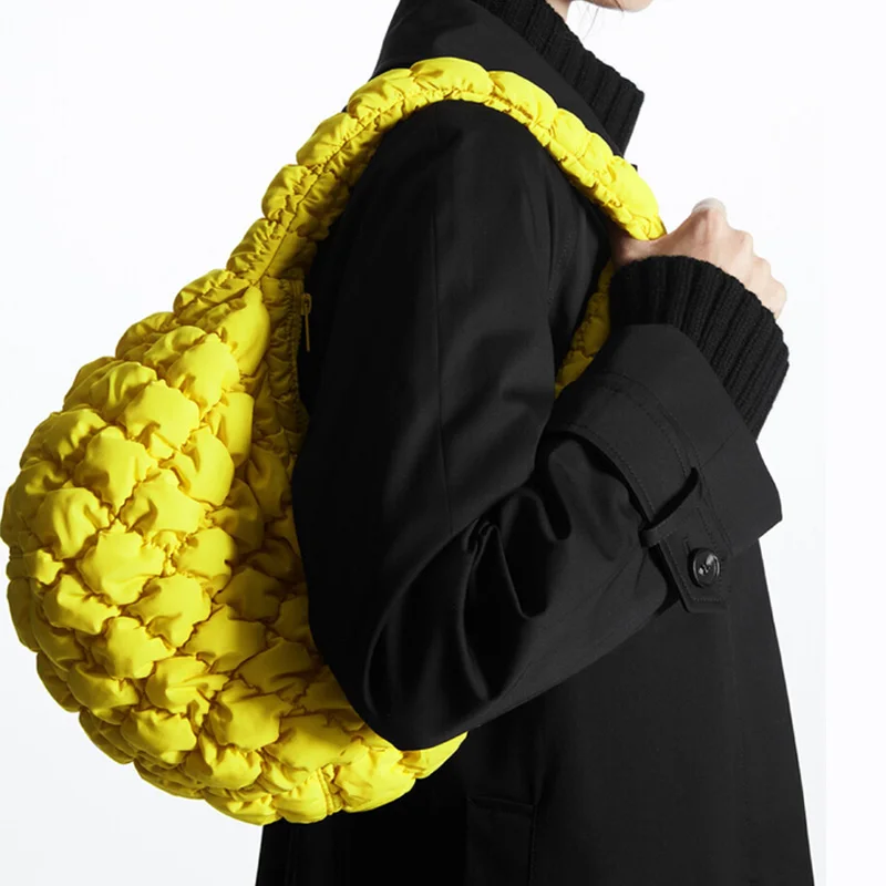 

Fashion Quilted Small Tote Bag Designer Ruched Canvas Shoulder Bags Casual Nylon Padded Handbags Simple Female Purses 2023 Sac