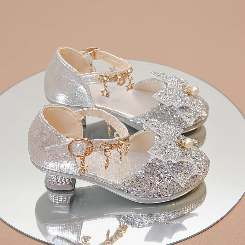 Girls Leather High Heeled Wedding Party Shoes