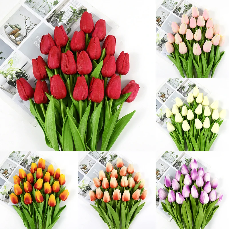 Tulipanes Multicolor de PU para decoración del hogar, ramo de flores de  tacto Real, fiesta de cumpleaños, boda, 10 piezas| | - AliExpress