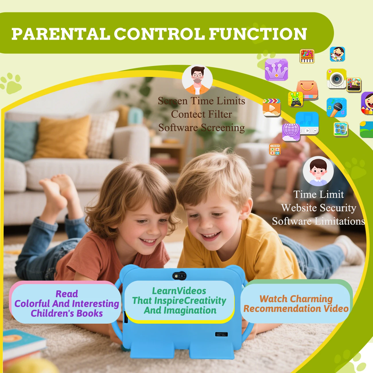 어린이 태블릿 7.0 인치 쿼드 코어 듀얼 카메라 안드로이드 학습 교육 게임 태블릿 어린이 선물