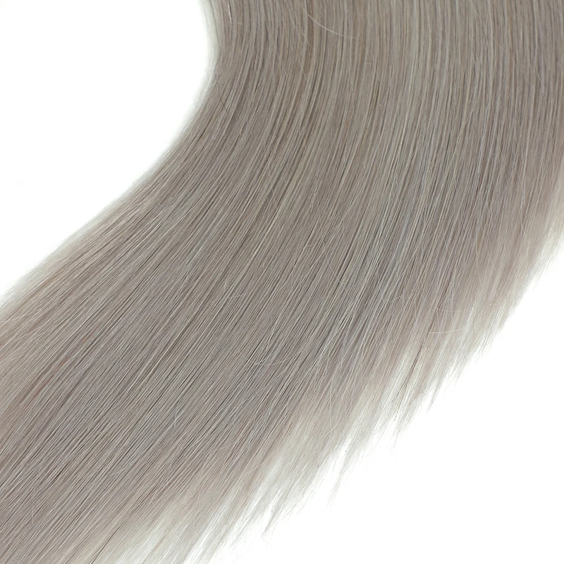 Mechones de cabello humano liso brasileño, extensiones de cabello Remy SOKU de 8-26 pulgadas, color gris plateado, 1/3/4 piezas