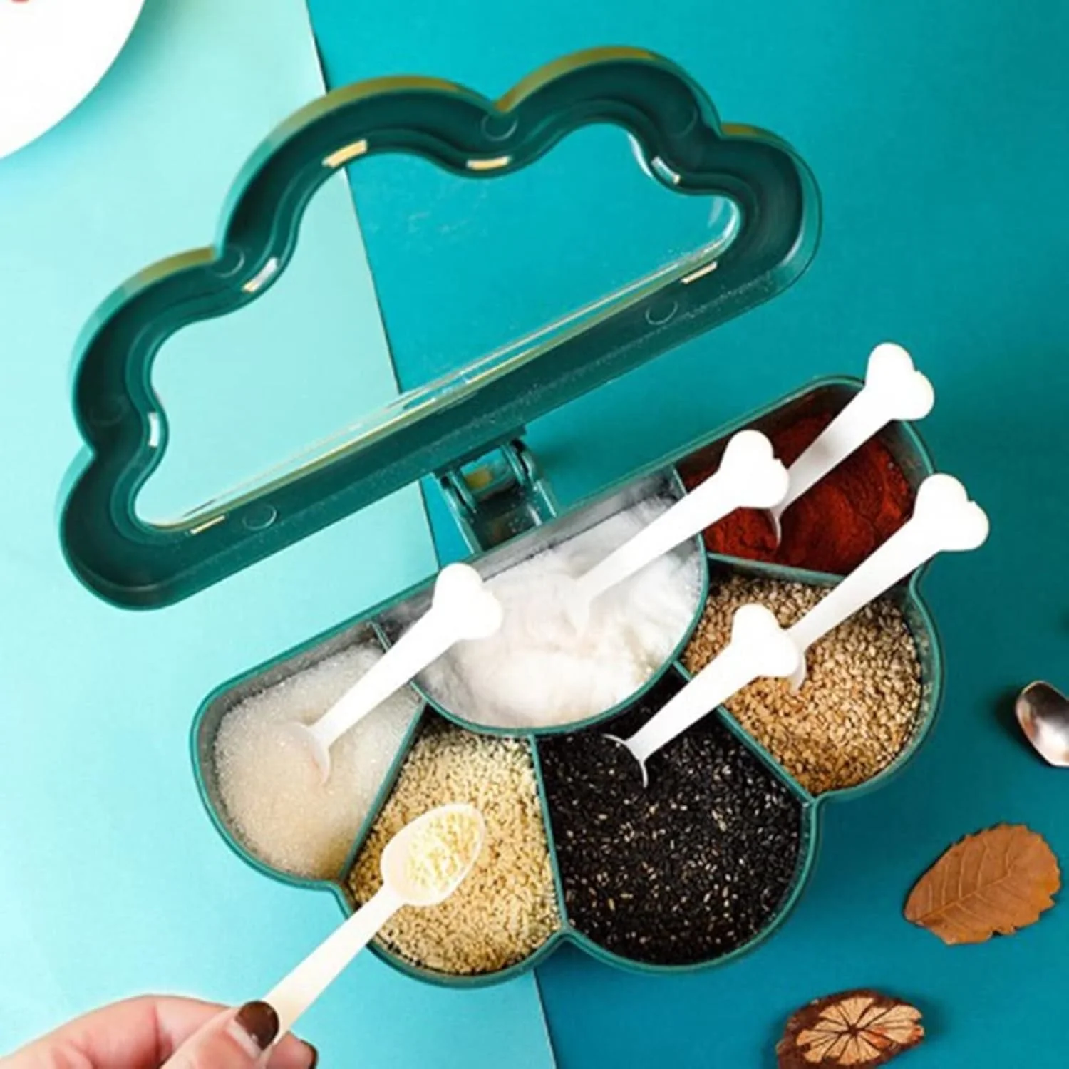 Kitchen Seasoning Box Creative 6 Compartment Spice Pots Condiment Jars Salt Pepper Storage Box Container with 6 Spoon seasoning jar salt shaker spices bottle salt pepper shakers