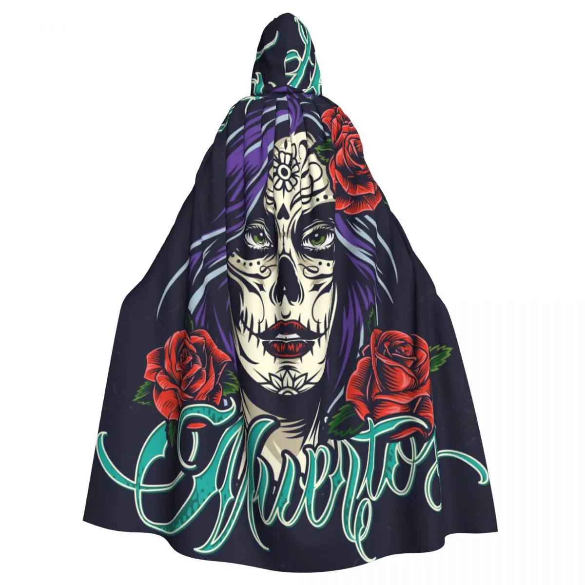 

Dia De Los Muertos Colorful-Template Adult Cloak Cape Hooded Medieval Costume Witch Wicca Elf Purim Carnival Party
