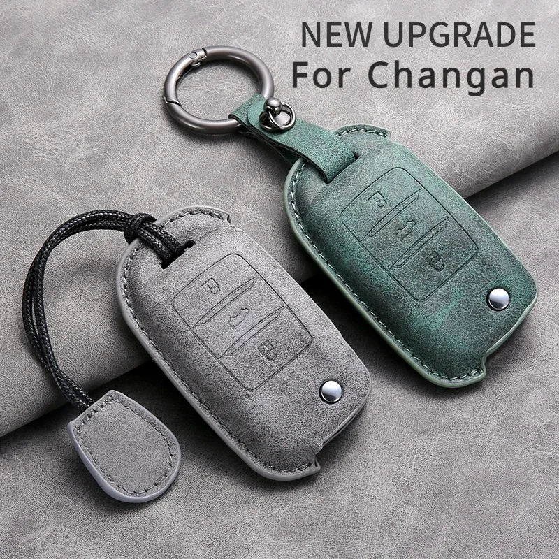 Leather Car Key Cover Car Key Case for Changan CS75 Eado CS35 Raeton CS15 V3 V5 V7 Car Key Case Protective Cover Shell Keychain