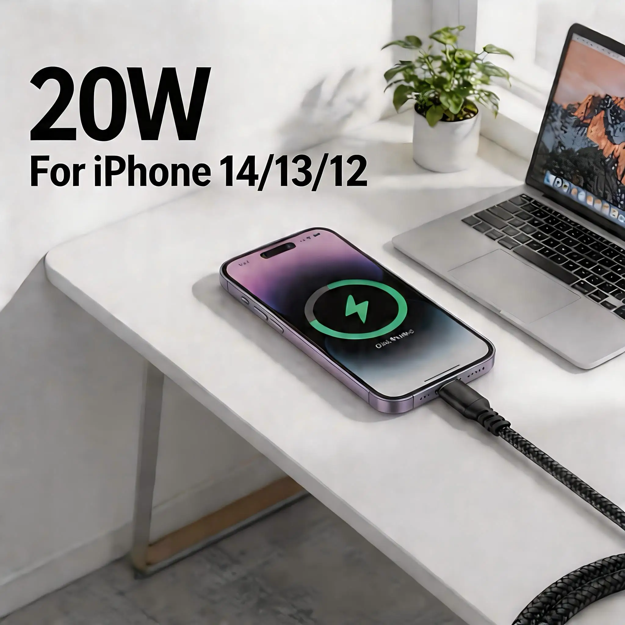 MFi 인증 20W USB C-라이트닝 브레이디드 6피트/10피트 고속 충전 케이블 (아이폰 14-8 및 아이패드용)
