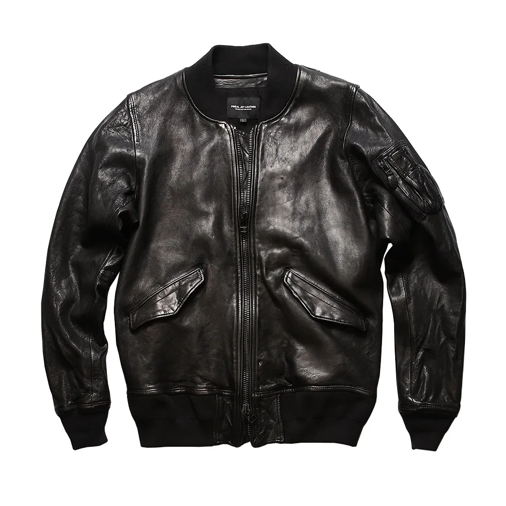 

Spring summer MA1 jacket leather jacket men women Japanese retro washed vegetable tanned head layer sheepskin baseball clothing