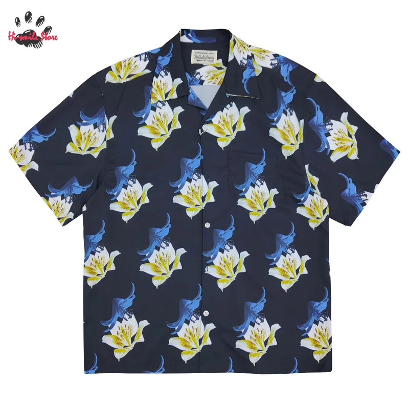 

Floral Print WACKO MARIA Lapel Short Sleeve Shirt Men Woman Hawaii Streetwear High Quality Top Tee