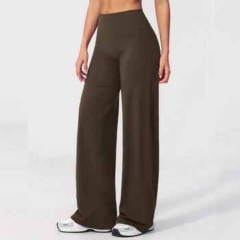 Wide-leg Pants Women Bell-bottoms High Waist Yoga Pants Workout Gym Leggings Naked Feel Pilates Running Cycling Sports Trousers