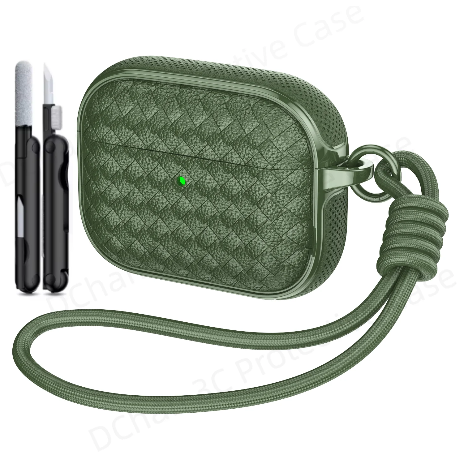 Woven Leather Texture Headphone Case with Lanyard, Non-Slip Earbuds Holder