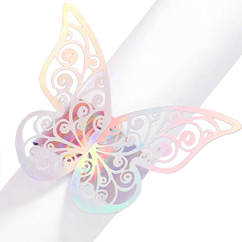 50PCS Butterfly Style Laser Cut Paper Napkin Rings 3D Stereo Butterfly Paper Ring Hotel Birthday Wedding Party Table Decoration