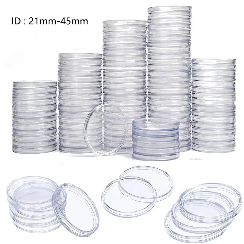 100 Cápsulas Para Monedas De 22 Mm Con Apertura De Media Luna | Soportes Transparentes De Plástico Para Proteger Tu Colección