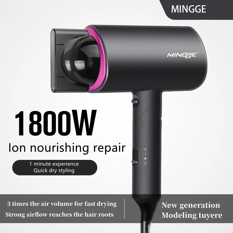 Popular Foldable Hair Dryer 1800W Blue Light Negative Ion Super Silent US/EU/UK/Plug 110V/220V Home Barber Recommended 2