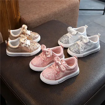 Girls Shoes Spring & Autumn  Toddler Children Baby Casual Shoes Sequins Bowknot Crystal Run Sport Sneakers Shoes For Girls 1