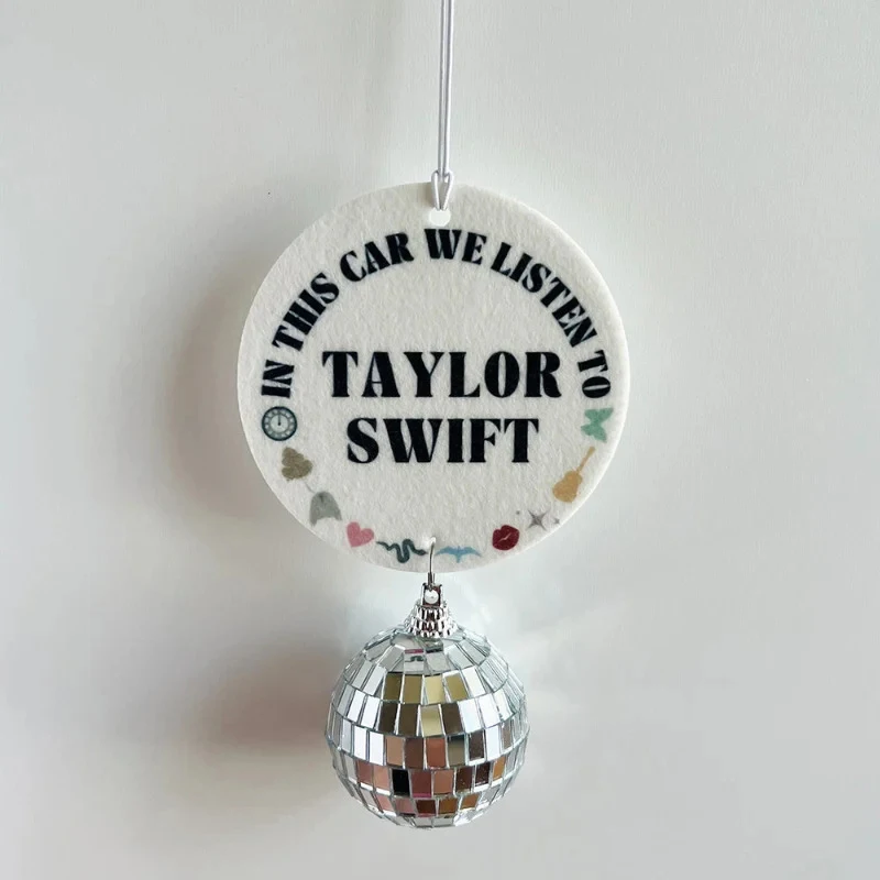 1PC Car Rearview Mirror Hanging Ornament In This Car We Listening To Taylor-Swifts Plaque And Sign Christmas Tree Pendant Gifts glass pendant ornament charm decoration christmas ornament