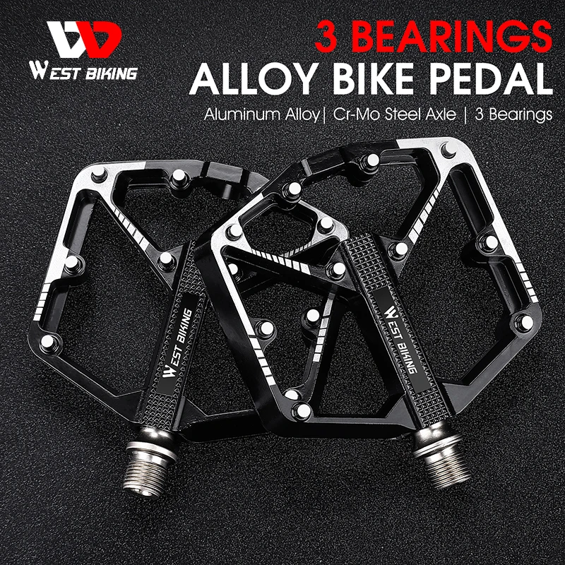 

Велосипедные педали WEST BIKING, 3 подшипника, Легкие педали из алюминиевого сплава, Нескользящие велосипедные педали для дорожного BMX, горного велосипеда, 9/16 дюйма, велосипедные запчасти
