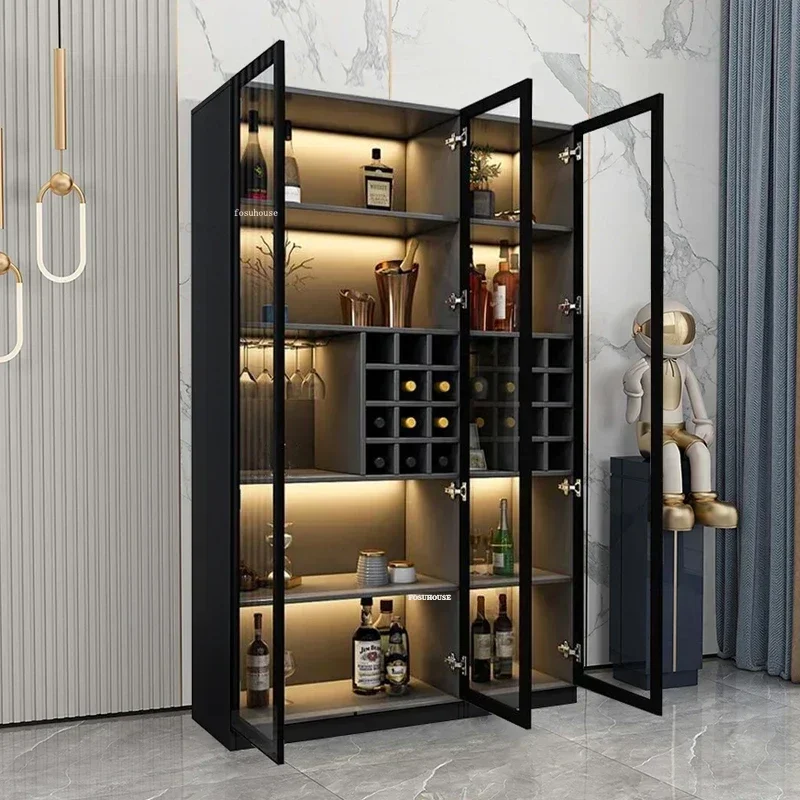 Nordic Luxury Glass Wine Cabinets Home Wine Rack TV Side Locker Minimalist Modern Living Room Against The Wall Display Cabinets